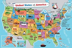 Kids United States Map | Wall Poster 13″ X 19″ US Map Premium Paper | 50 USA Sta