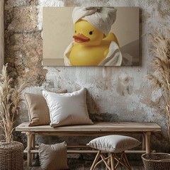 Wall Art Canvas a Rubber Duck Sitting on a Surface Wrapped in a Towel Around