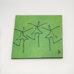 “Dancers” Green & Yellow 12×12 Gallery Wrapped Frameless Wooden Wall Art Set(2)