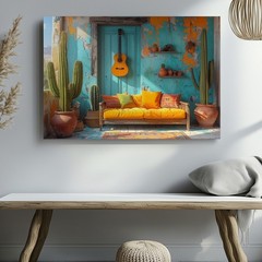 Wall Art Canvas a Vibrant Bohemian Desert Scene Showing a Rustic Turquoise
