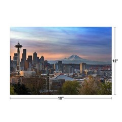 Seattle Sunrise with Mount Rainier Space Needle Photo Art Print Poster 18×12