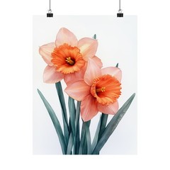 Boho Pink Daffodils Flower Art Print Poster, Minimalist Floral Wall Art 3