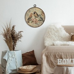 Vintage Rustic Bird Floral Round Framed Wall Art Decor, Cottagecore Antique R…