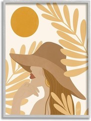 Modern Boho Chic Stupell Industries Framed Wall Art 24×30 Woman in Hat Yellow…