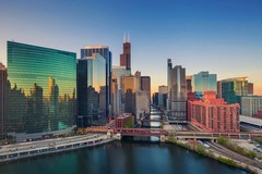 Chicago Illinois Downtown River At Dawn Skyline Photo Poster 24×36