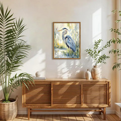Framed Blue Heron Wall Art, Watercolor Sea Bird Pictures Wall Decor, 16X24 Inch