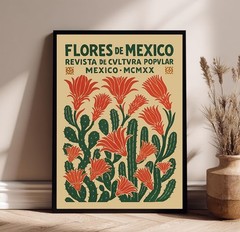 Flores De Mexico Wall Art, Mexican Folk Art Print, Vintage Botanical Poster