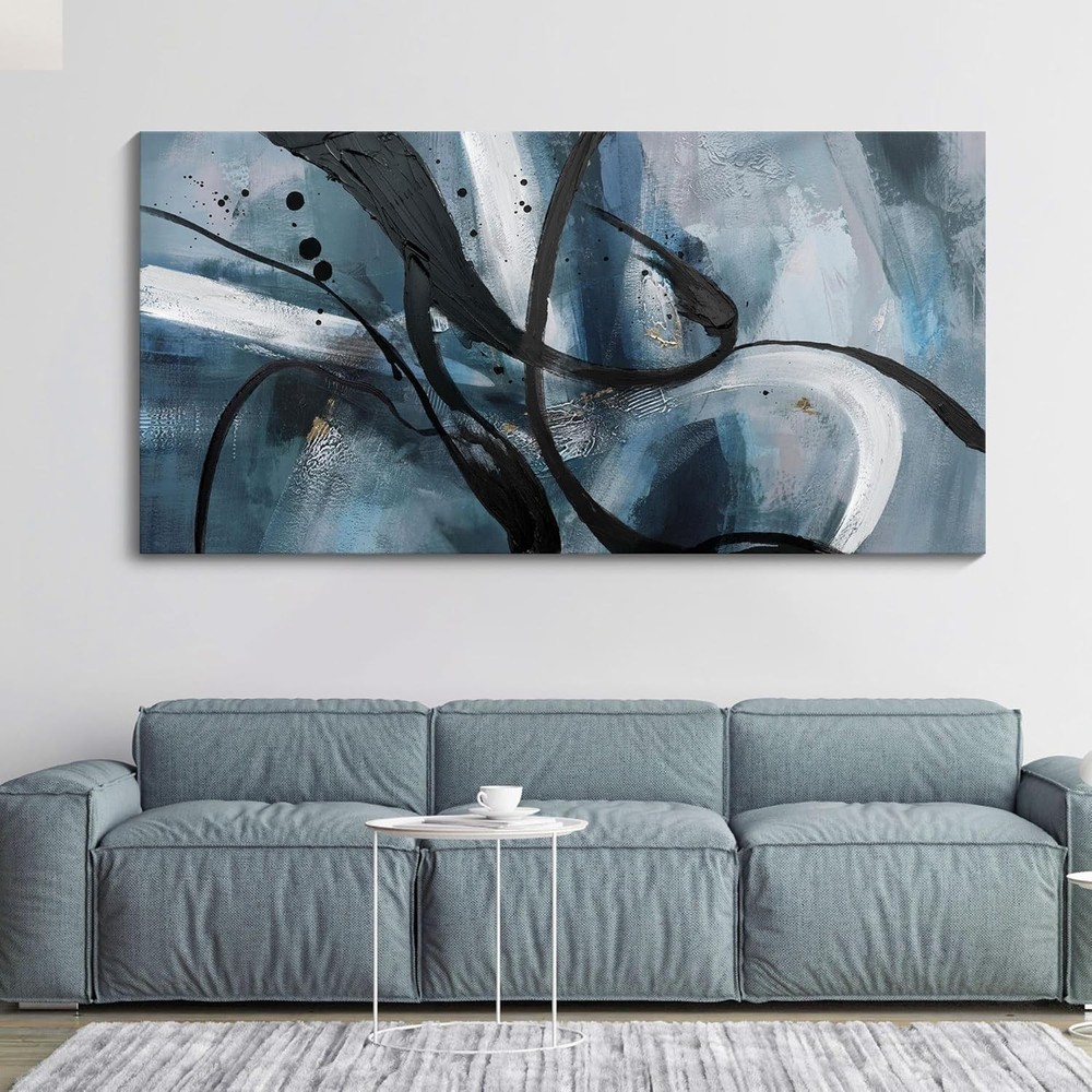 Abstract Canvas Wall Art Black And White Graffiti Lines Simple Art Modern Abs…
