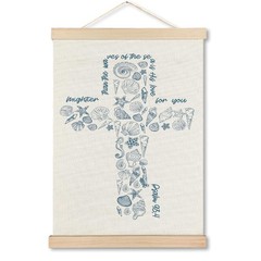 Blue Seashell Cross Christian Wall Art Poster, Christian Room Decor, Coastal …