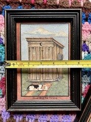 Cottage Core Shabby Novelty Outhouse Framed Hanging Art Bathroom Art Farm Dog
