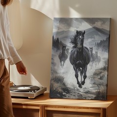 Wild Spirit Galloping Horses Canvasgrayscale Nature Art Wall Art