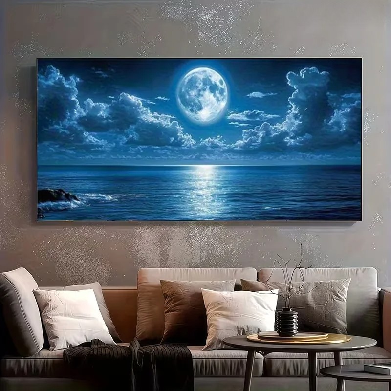 Abstract Ocean & Moon Wall Art Canvas Painting Canvas Mural Home Decor Picture