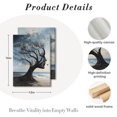 2 pcs Tree of Life Canvas Framed Wall Art Gothic Tree Painting Picture Surrea…