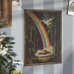 Vintage UFO RAINBOW Wall Art, Alien Pot of Gold Decor, Sci-fi Gay Pride Poster
