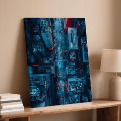 Night City Traffic Aerial View Urban Landscape Canvas Wall Art Print Home Decor