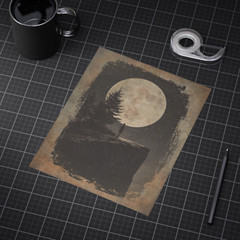STARGAZER MOON GIRL Wall Art Print, Retro Celestial Full Moon Astronomy Poster