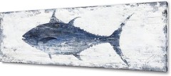 Large Blue White Abstract Tuna Fish Wall Art 36×12″ Framed Coastal Bedroom Decor
