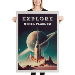 Explore other planets! — Vintage retro space poster, retrofuturism poster