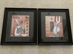 PAIR KIRKLANDS FAT CHEF ITALIAN FRENCH BISTRO 18″ X 14″ FRAMED PICTURES NEW (2)