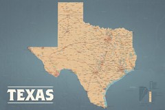Texas State Wall Map 24×36 Poster (Tan & Slate Blue) #901