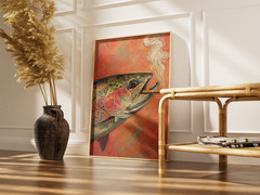 Smoking Trout Poster – Funny Fish Wall Art Rustic Cabin Decor Fisherman Gift