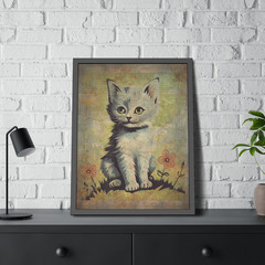 Vintage CAT BOTANICAL Wall Art, Retro Kitten Flower Decor, Cute Cat Floral Print