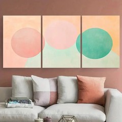 3pcs Peach Mint Green and Pink Zen-Inspired Wall Art Canvas Framed 50x70cm