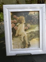 Vintage Butterfly Print by Bessie Pease Gutmann Pale Pink Shabby Framed 17 X 14
