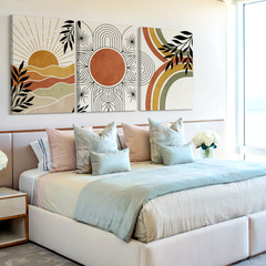 3 Pieces Abstract Sun Leaf Earth Tones Geometric Patterns Large Wall Art Decor