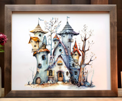 Houses Wall Art Print, Whimsical Houses Wall Art Decor, Botanical Print #87