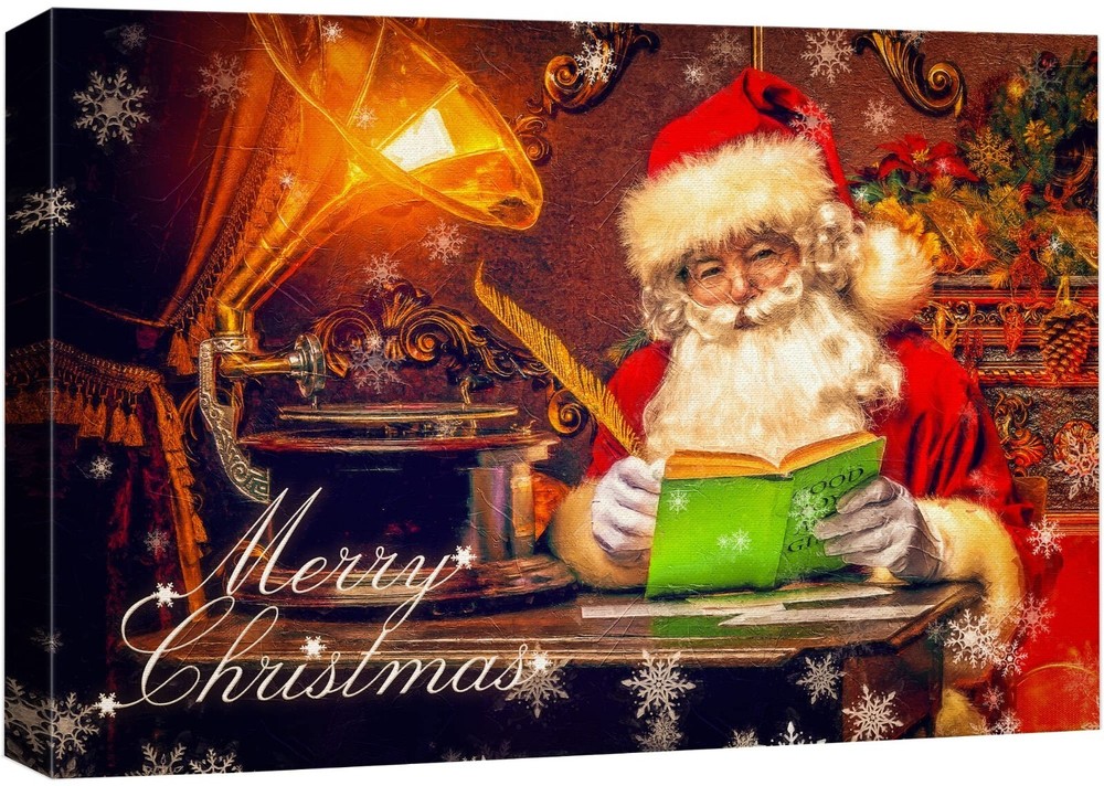 32″x48″ – Canvas Print Wall Art – Merry Christmas Santa Claus Home Decor