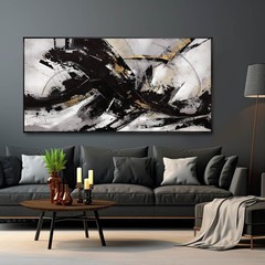 Framed Black Abstract Wall Art for Living Room & Office – 24”x48”