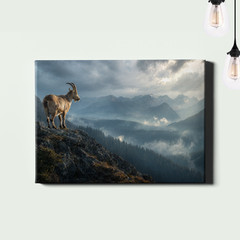 Moody mountain goat in landscape Poster Print rugged wildlife scene