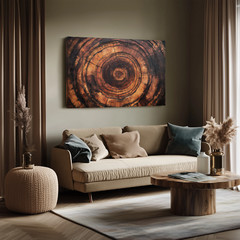 Tree Rings Brown Wood Framed Canvas Wall Art Decor, Nature, Natural Rustic Cabin