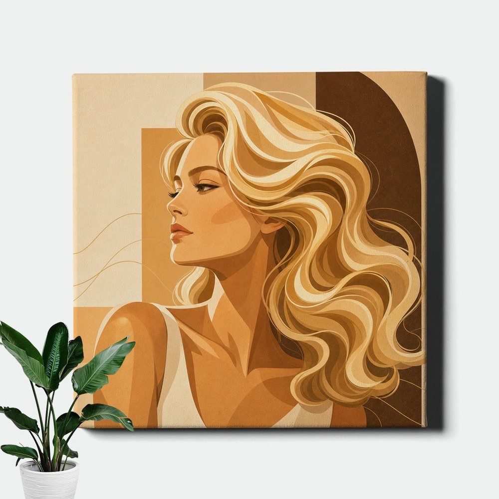 Blonde Woman Canvas Print Golden Wavy Hair Portrait Figure Art
