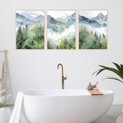 – Misty Forest Art, Mountain Painting Decor, Watercolor Forest Prints, Pine Tree