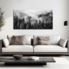Foggy Forest Wall Art for Living Room,Black and White Pictures for Wall,Tree Wal