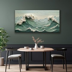 Sea Wave Abstract Green Wall Art For Living Room Artwork Canvas Art Wall Deco…