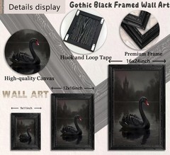 Gothic Dark Academy Wall Art Black Swan Painting Picture Country style animal…