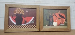 Grandma core decor Vintage Pair 8×10 watermelon pumpkin framed wall pictures