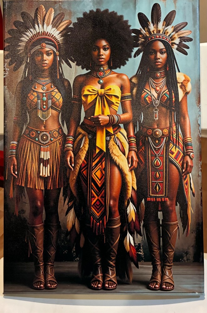 African American Women Native Female Warrior – Framed Canvas Poster 12 x 18