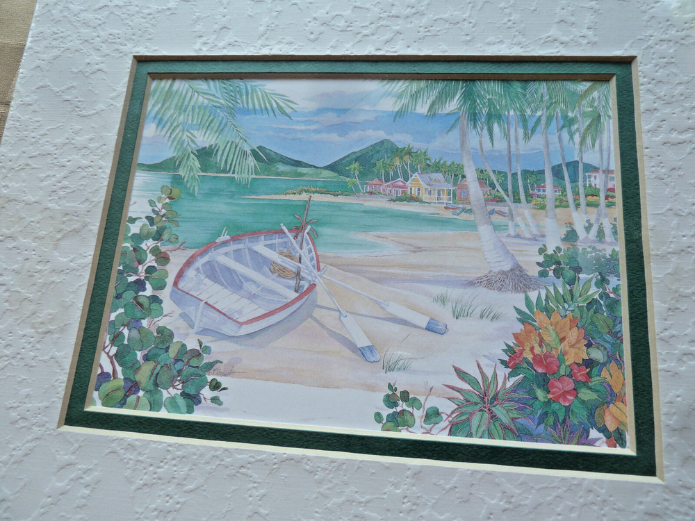 Boat on Island Matted Print Sealed NEW 8 x 10