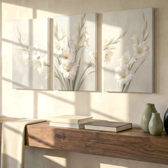 3 Pieces Elegant Floral Soft Neutrals Large Wall Art Set for Living Set Of 3