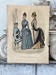 Historical REFERENCE 1886 French Fashion antique French Illustration toned draw