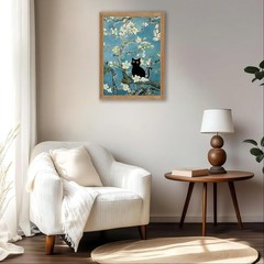 AXILANG Black Cat 10″L x 8″W, Blue Teal White Green Natural Wood Frame