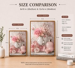 Framed Pink Floral Perfume Wall Art,Romantic Vintage Rose Bouquet wall Decor,…