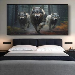 Three Wolf Running Howl Wildlife Canvas Paintings Prints Wall Art Picture