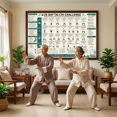 28 Day Tai Chi Challenge Poster Canvas 4 Week Balance Flexibility Wellness Guide