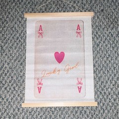 Lucky Girl Ace of Hearts Playing Card Art Print Wall Hanging, Vertical, White