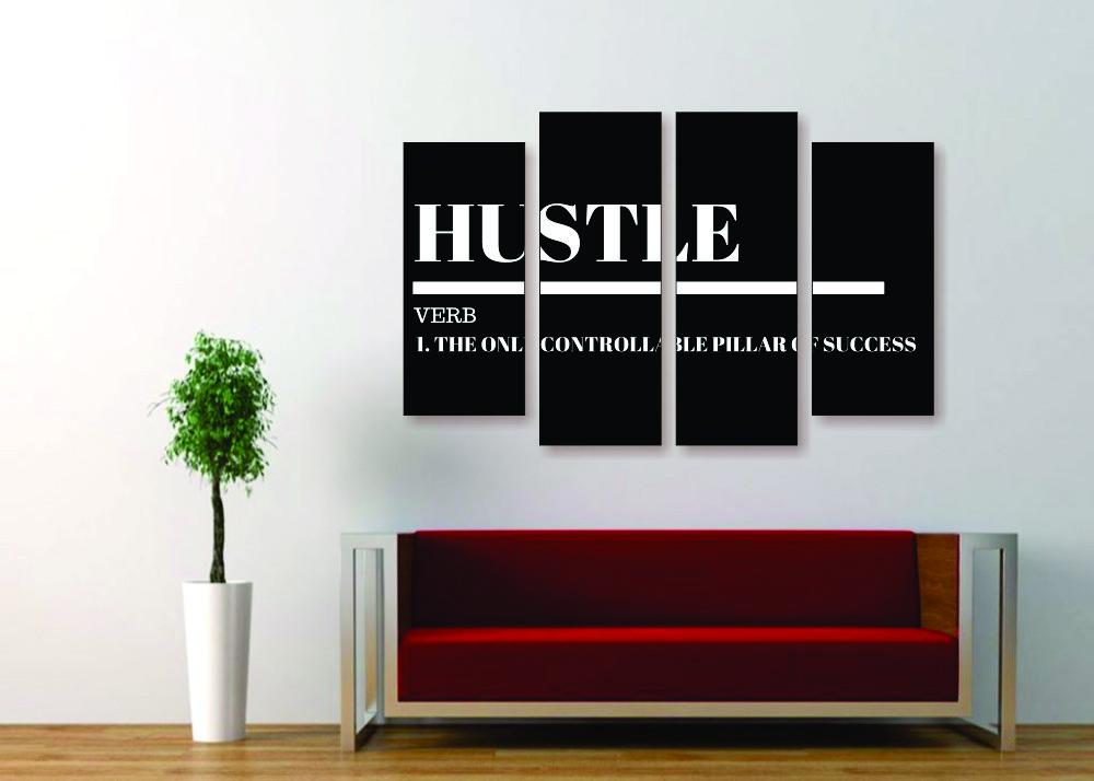 Hustle Canvas Print Set – Ready To Hang Motivational Quote Wall Art Home Decor